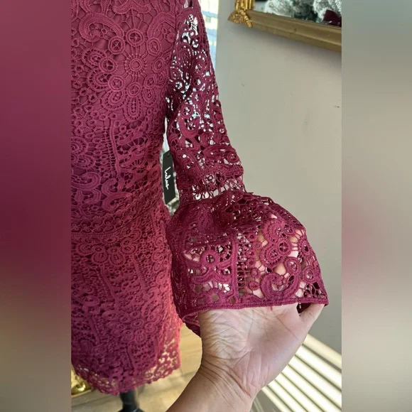 LULU’S Dreamy Date Burgundy Crochet Lace One-Shoulder Mini Dress - Picture 4 of 11